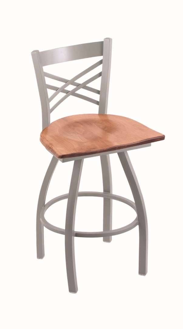 Swivel Counter Stool with Anodized Nickel Finish and Medium Maple Seat J9165