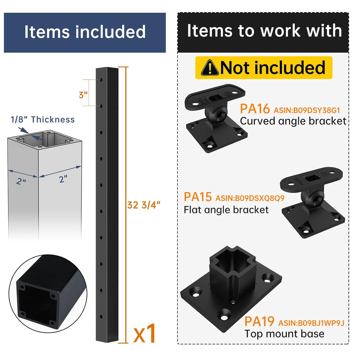 36 inch Black Aluminum Cable Railing Post M94309