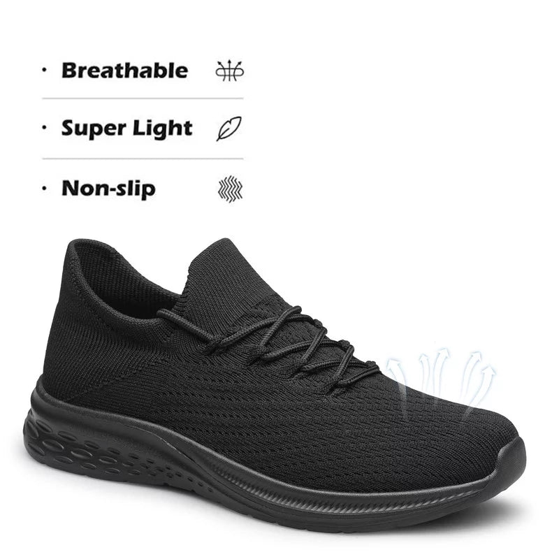 All Black Lightweight Breathable Non Slip Slip On Walking Shoes A619