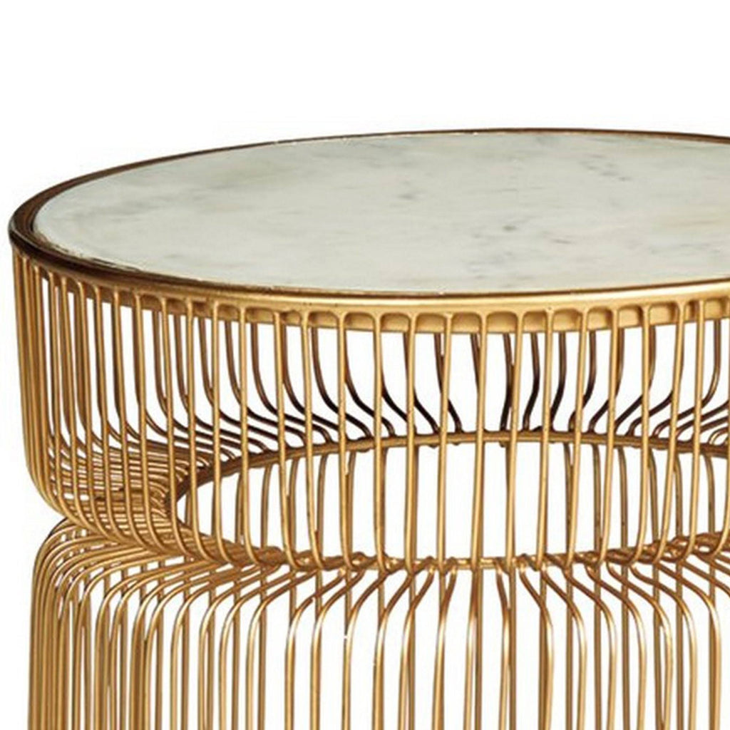 Round Marble Top Accent Table with Metal Base Gold - Set of 2 E515
