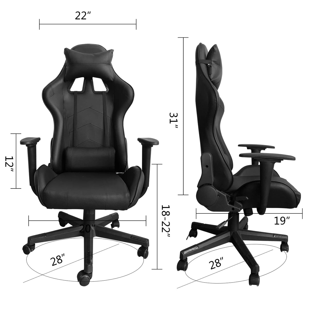Black Ergonomic Reclining Gaming Chair with Lumbar Support S256973