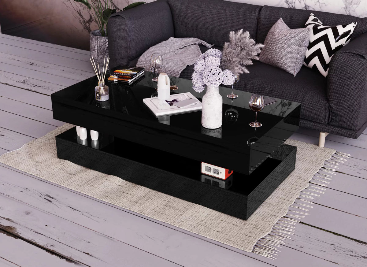 LED Coffee Table with 2 Storage Drawers, High Gloss Black Z570