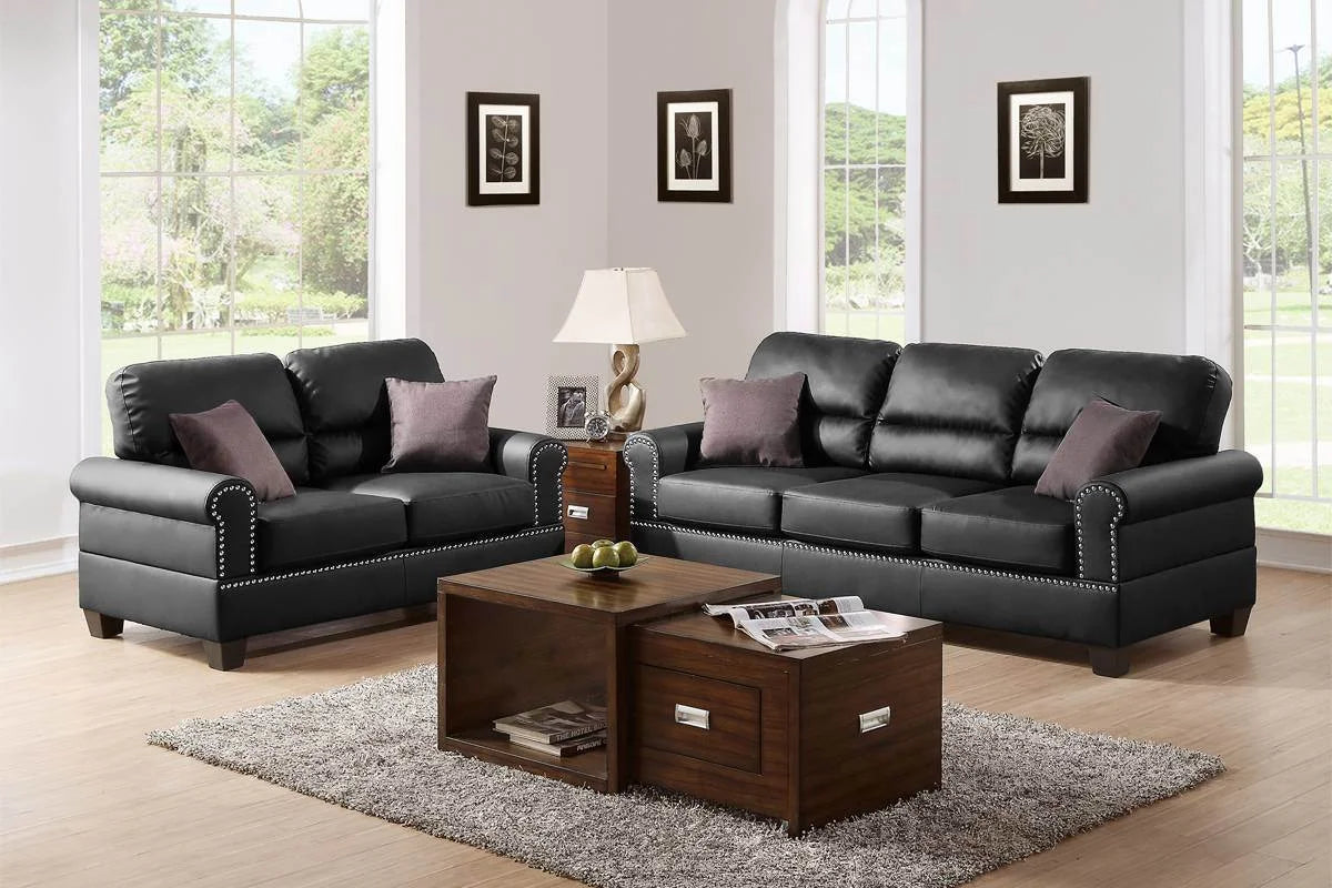 Black 2pc Bonded Leather Sofa Set X254