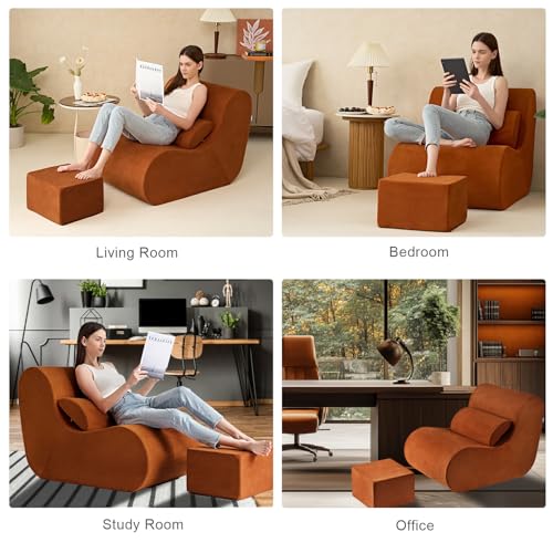 Burnt Orange High-Density Foam Bean Bag Chair with Ottoman B1437