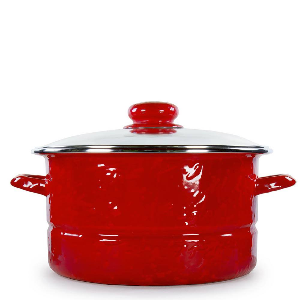 Solid Red 6 qt. Enamelware Stock Pot with Glass Lid Q1138