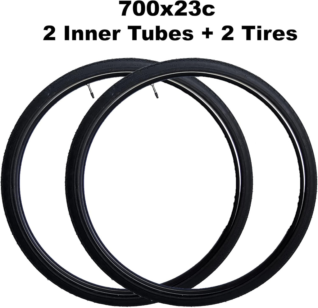 (2 Set) 28 Inches 700x23c Replacement Road Bike Tires and Inner Tubes with 48mm Reinforced Brass Presta Valves and 2 Tire Levers O662