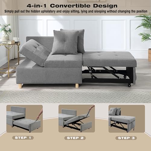 Grey 3 L-Shaped Convertible Sofa Bed U723