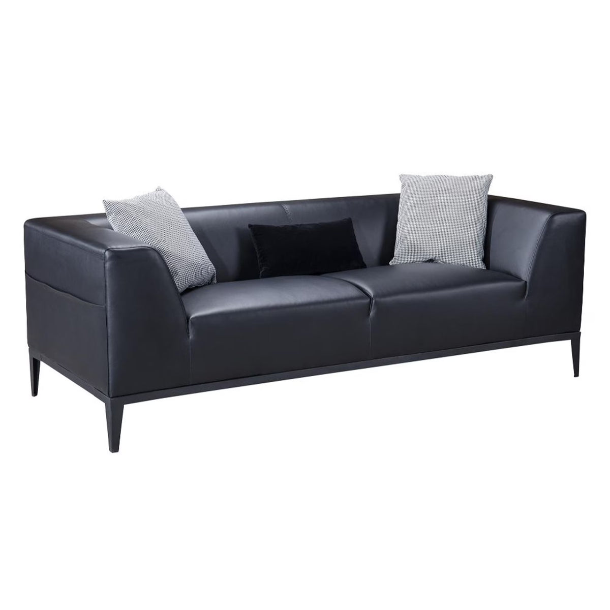 Black Wood and Metal Sofa with Faux Leather Upholstery P8629