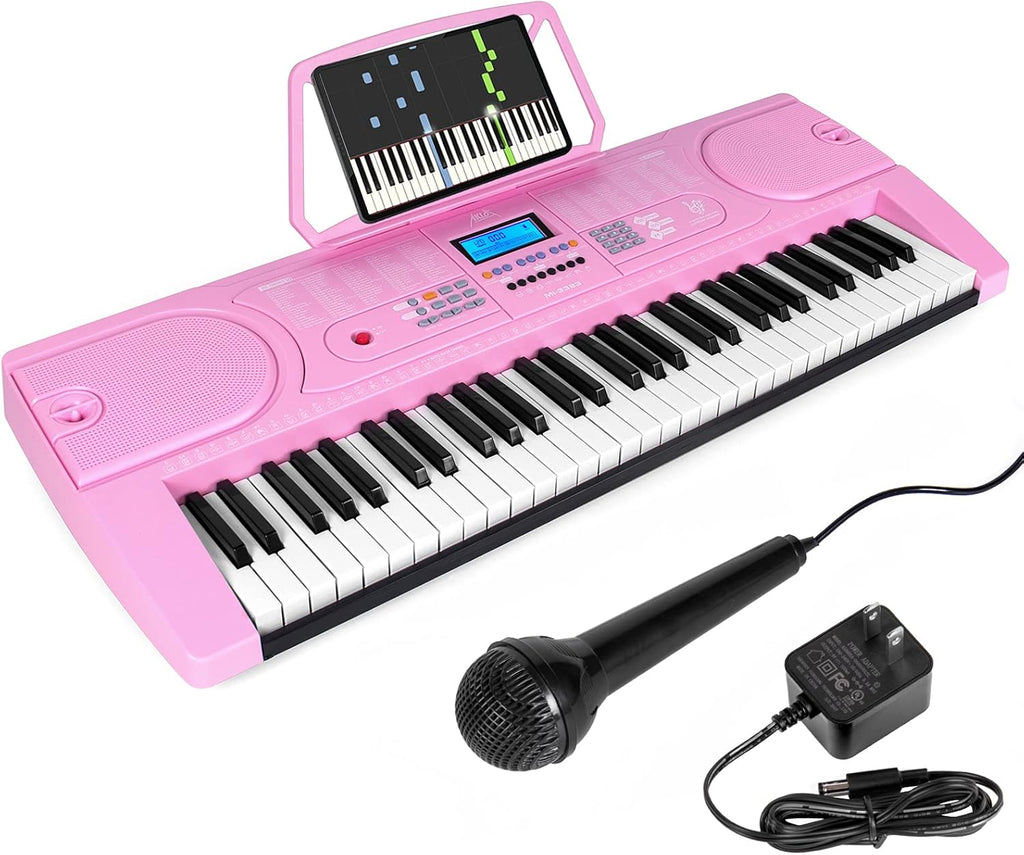 White 61 Key Portable Electronic Piano Keyboard with Microphone N90442