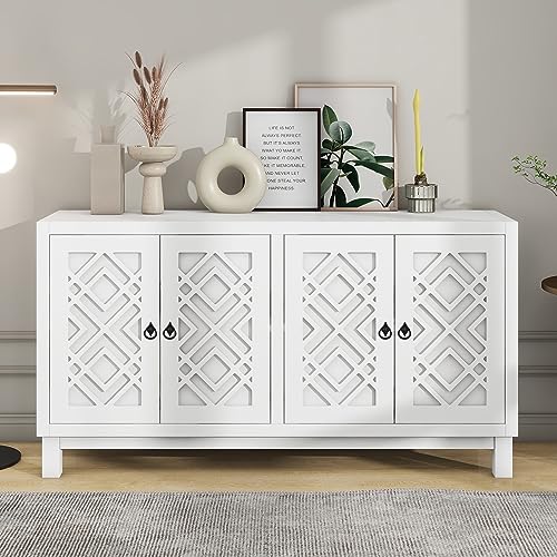 Black 4 Door Sideboard Storage Cabinet with Adjustable Shelves I72964