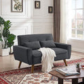 48" Linen Loveseat Sofa with 2 Throw Pillows and Wooden Legs F9905