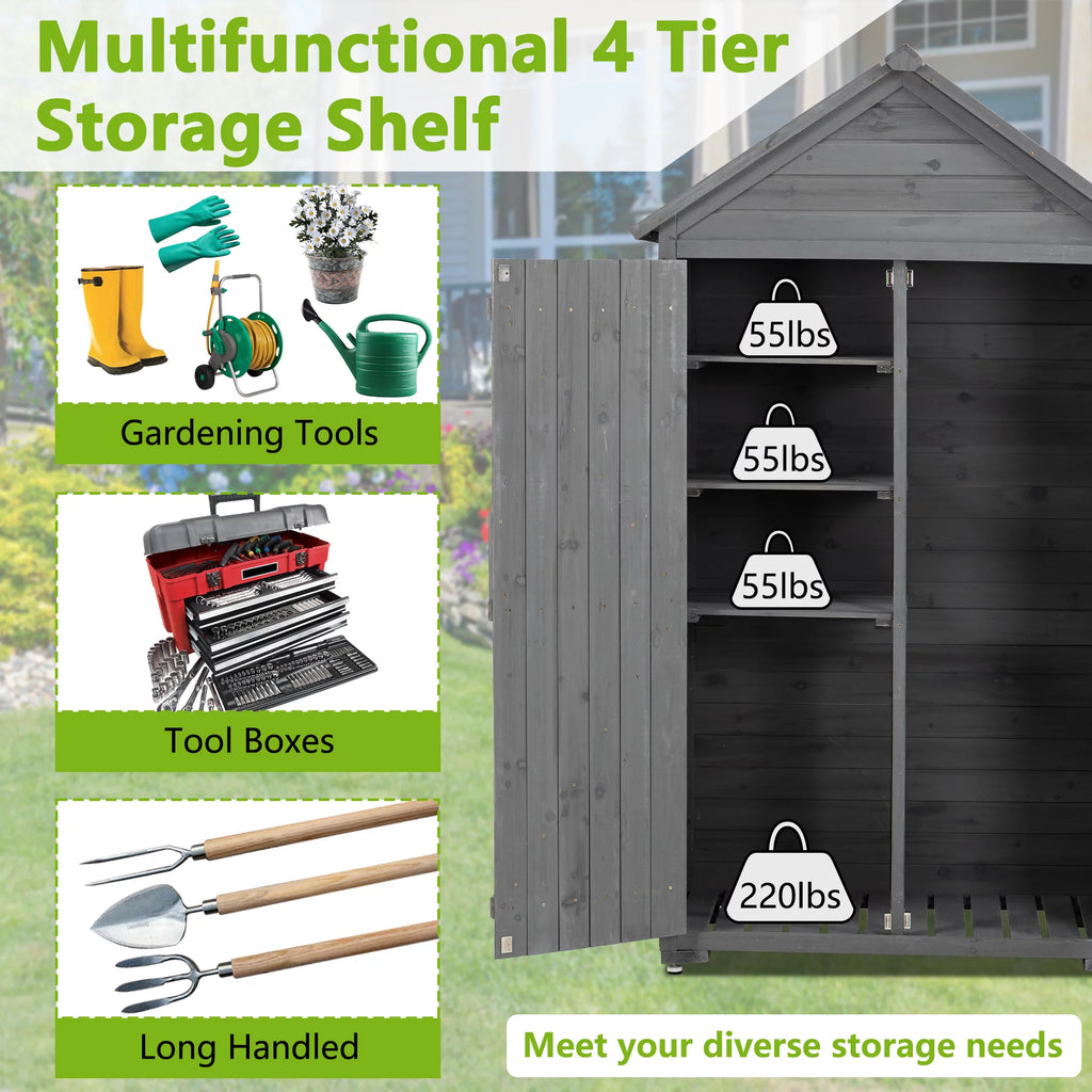 Outdoor Wood Storage Cabinet with Shelves and Latch C231
