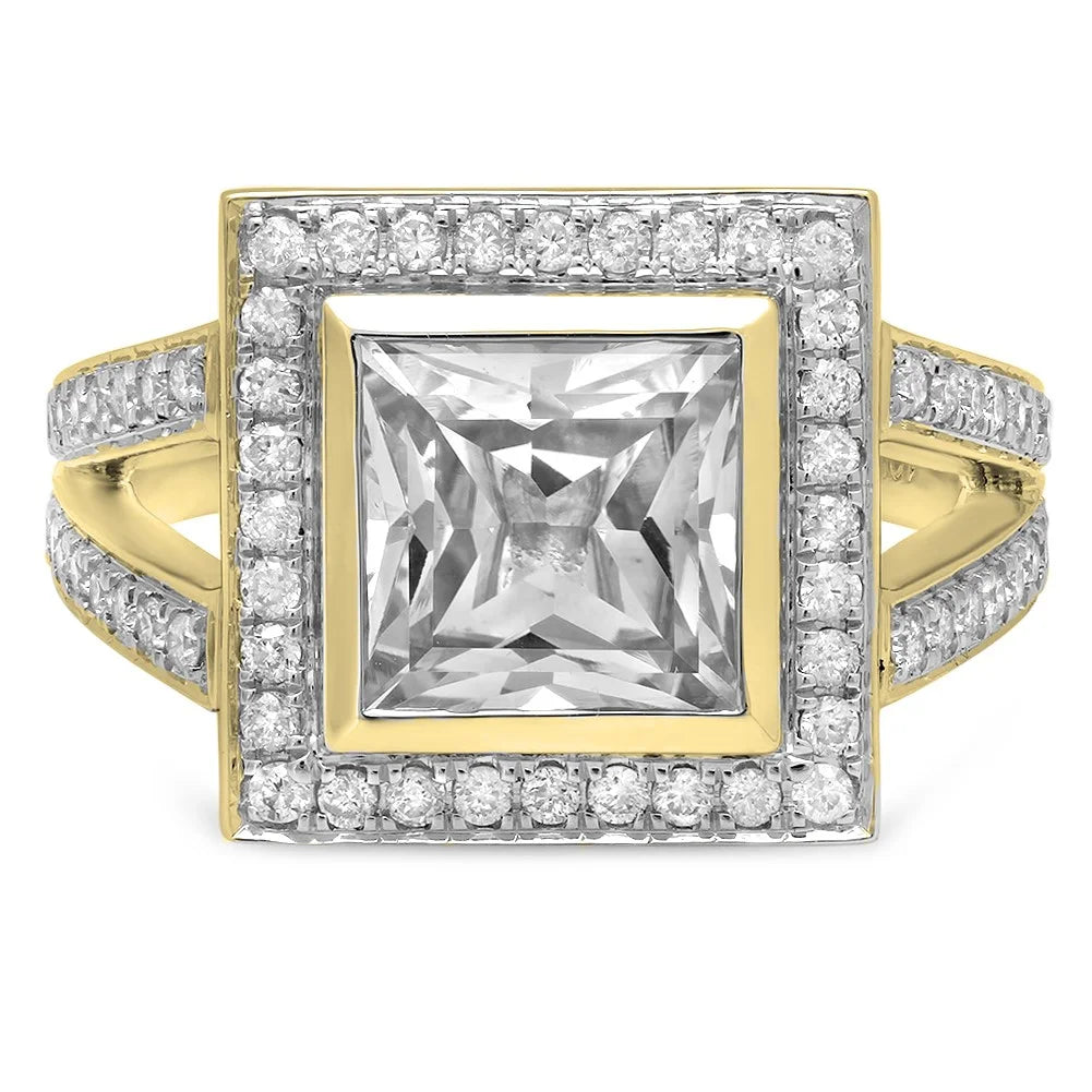 10K Yellow Gold Princess White Sapphire & Round White Diamond Bridal Engagement Ring, Size 5 W5375
