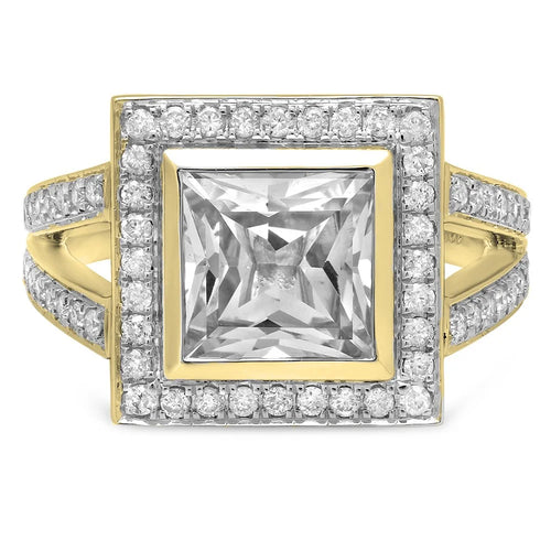 10K Yellow Gold Princess White Sapphire & Round White Diamond Bridal Engagement Ring, Size 5 W5375