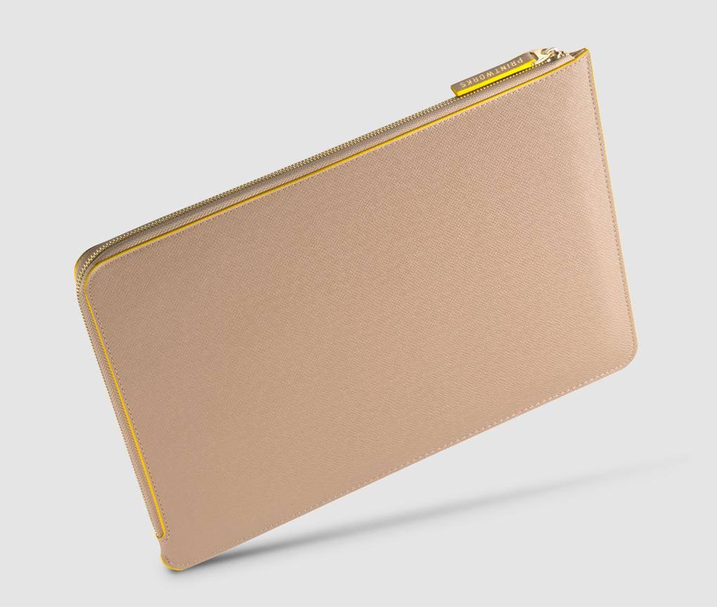 Laptop Case (Beige/Yellow) - 13-15 inch pu-leather W9226