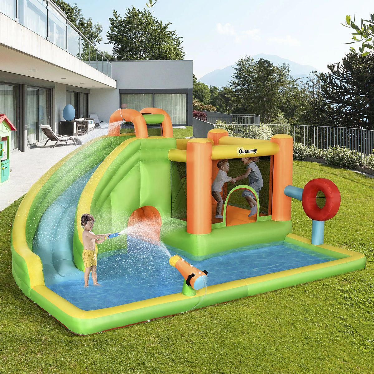 7-in-1 Inflatable Water Slide Bounce House with Carry Bag K3840