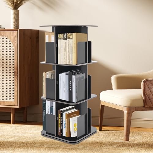 Black 3 Tier Rotating Bookcase V24717