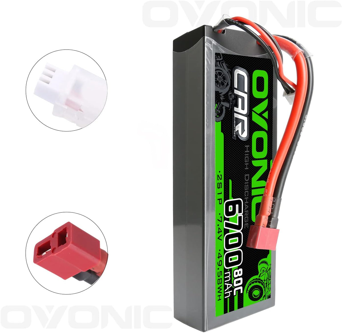 2S Lipo Battery 80C 6700mAh 7.4V Hard Case with Dean-Style T Connector for RC Car (2 Packs) G80077
