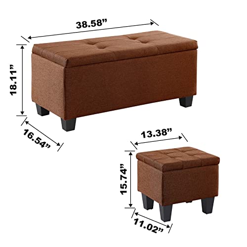 Dark Blue Linen Storage Ottoman Bench I618
