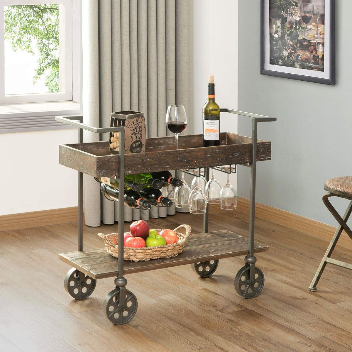 Aged Black Industrial Farmhouse Bar Cart L8250