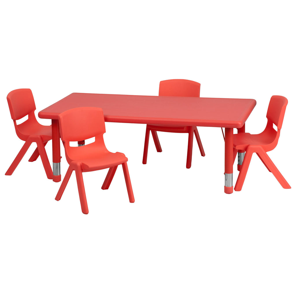 Green Plastic Height Adjustable Activity Table Set with 4 Chairs X92962