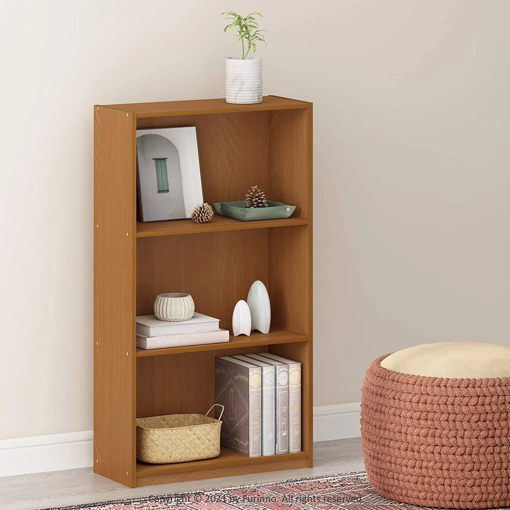 3-Tier Natural Oak Bookcase Storage Shelves O857334