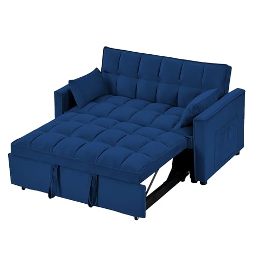 Beige Velvet Convertible Sofa Sleeper with Detachable Arm Pockets D621