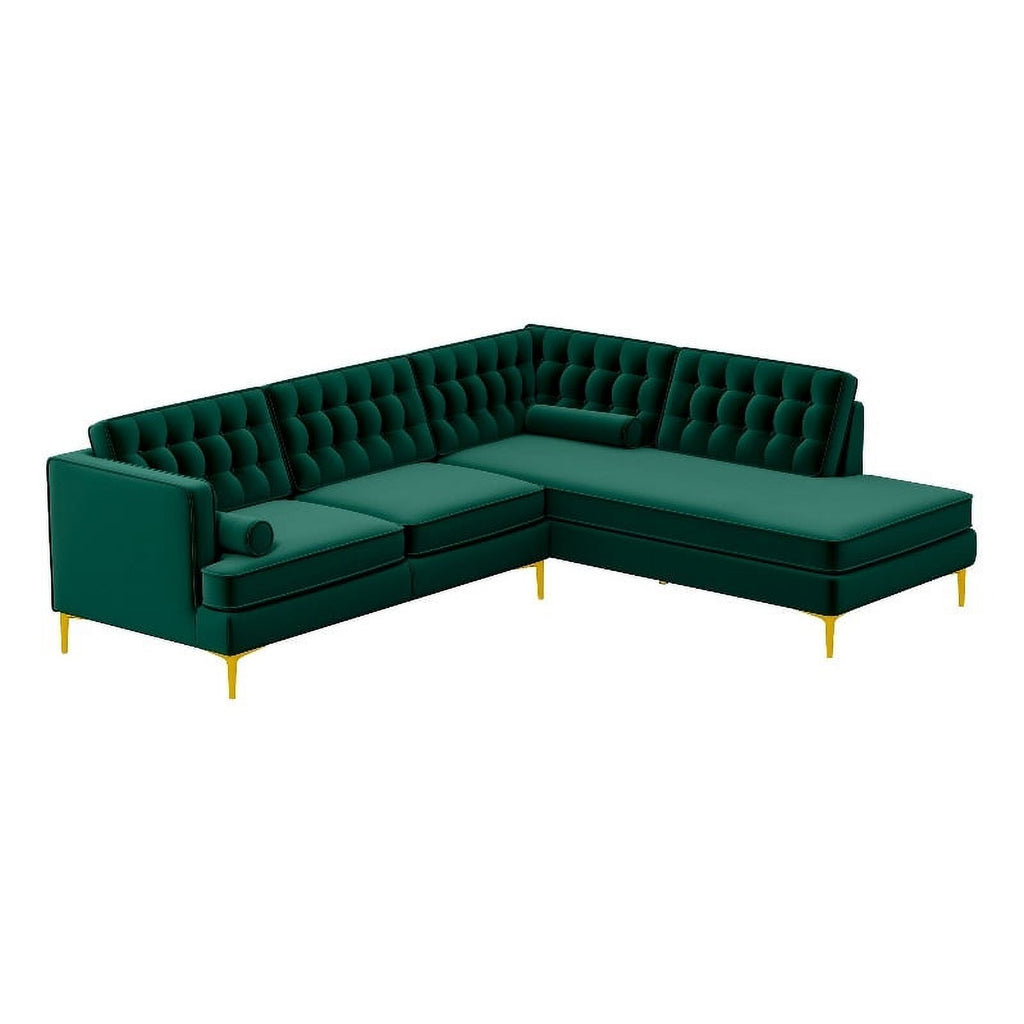 Green Velvet Right-Facing Upholstered Sectional K544353