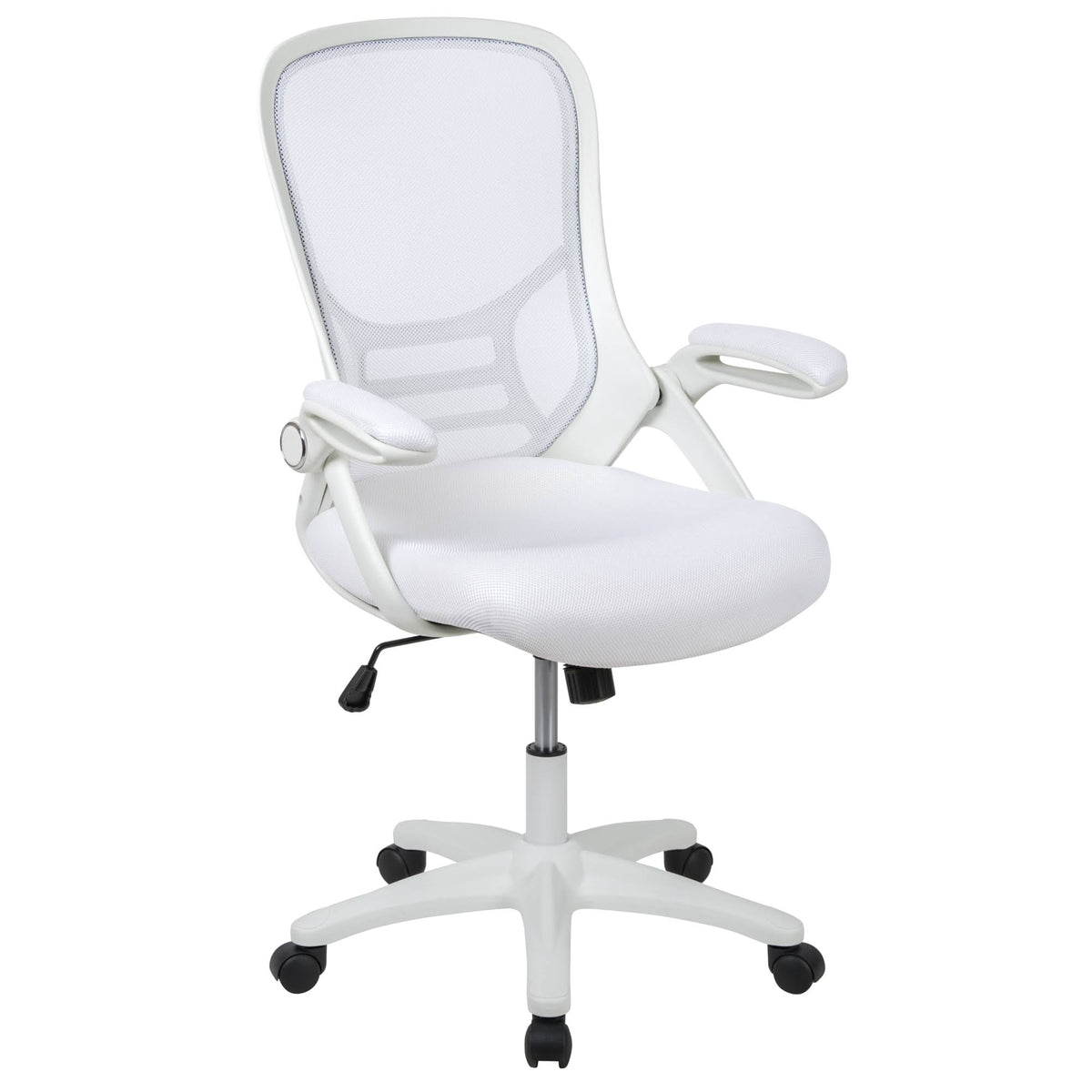 White High Back Mesh Ergonomic Swivel Office Chair with Flip Up Arms O631307