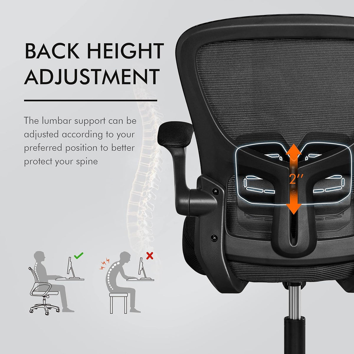 Black Ergonomic Mesh Office Chair with Flip-up Arms T104456