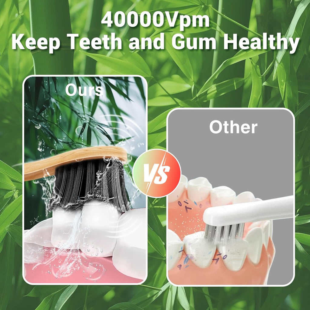 Bamboo Electric Toothbrush 5 Cleaning Modes Sonic Toothbrush Replacement Heads with Plant-Based Bristle 4 Pack E4805