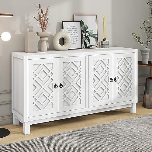 Black 4 Door Sideboard Storage Cabinet with Adjustable Shelves I72964
