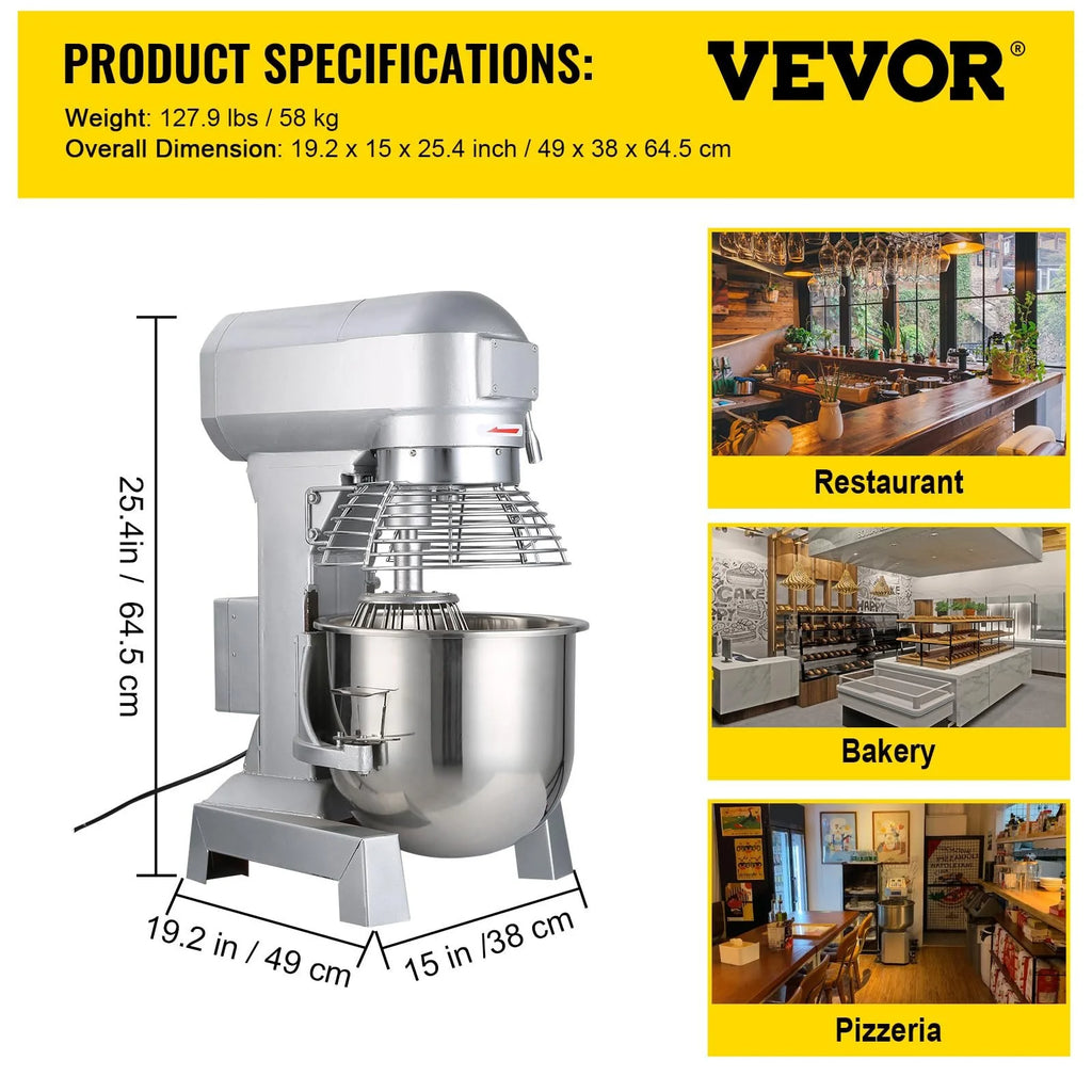 15Qt 600W 3 Speeds Stainless Steel Bowl Food Mixer C38039