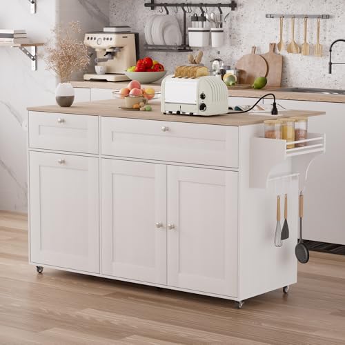 White Rolling Kitchen Island with Storage W226