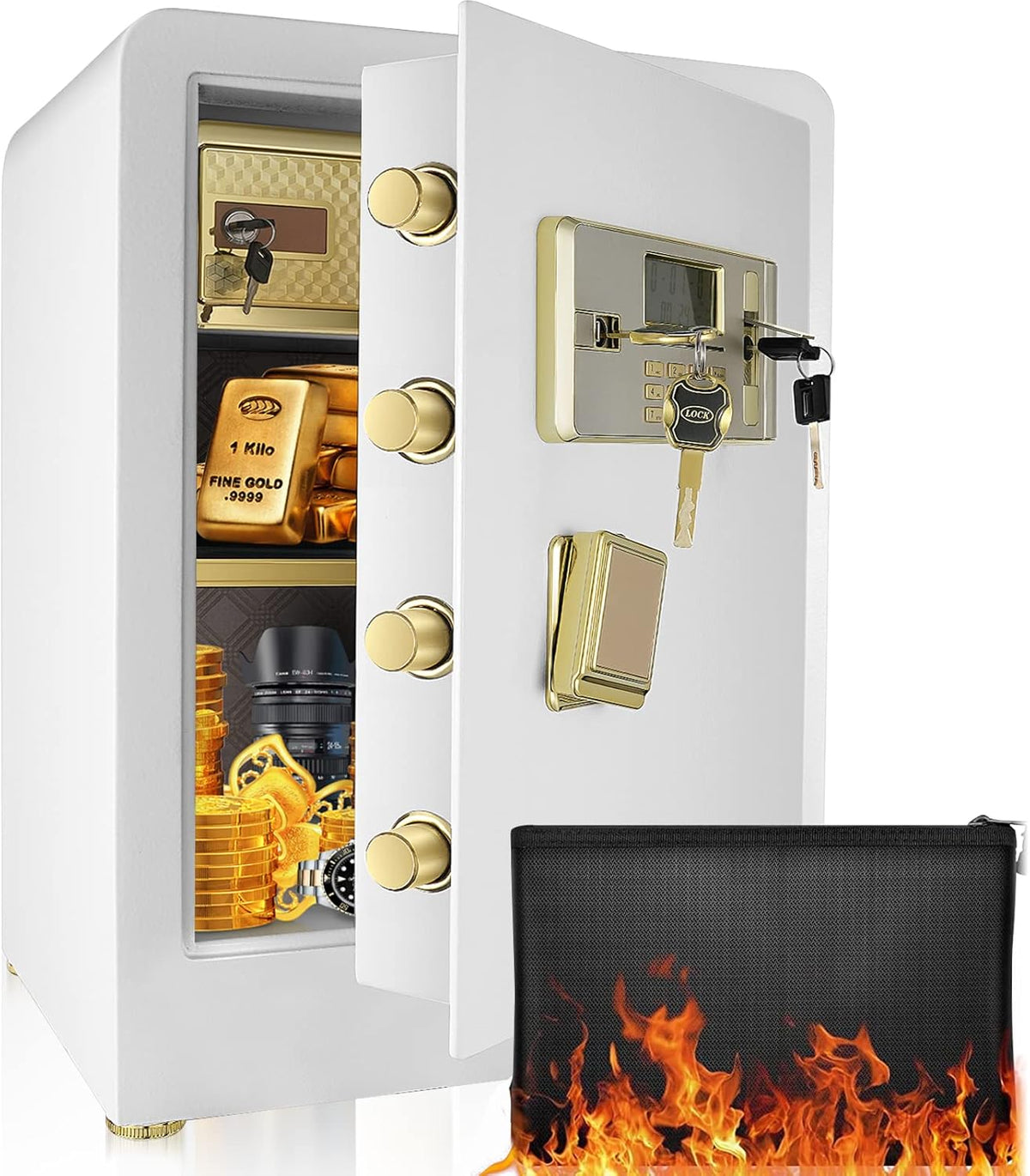 3.7 Cub Fireproof Waterproof Safe Box with Document Bag and LCD Screen C3997