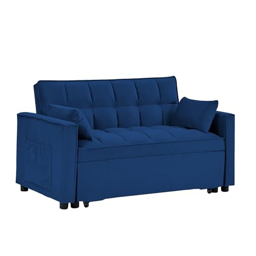 Beige Velvet Convertible Sofa Sleeper with Detachable Arm Pockets D621