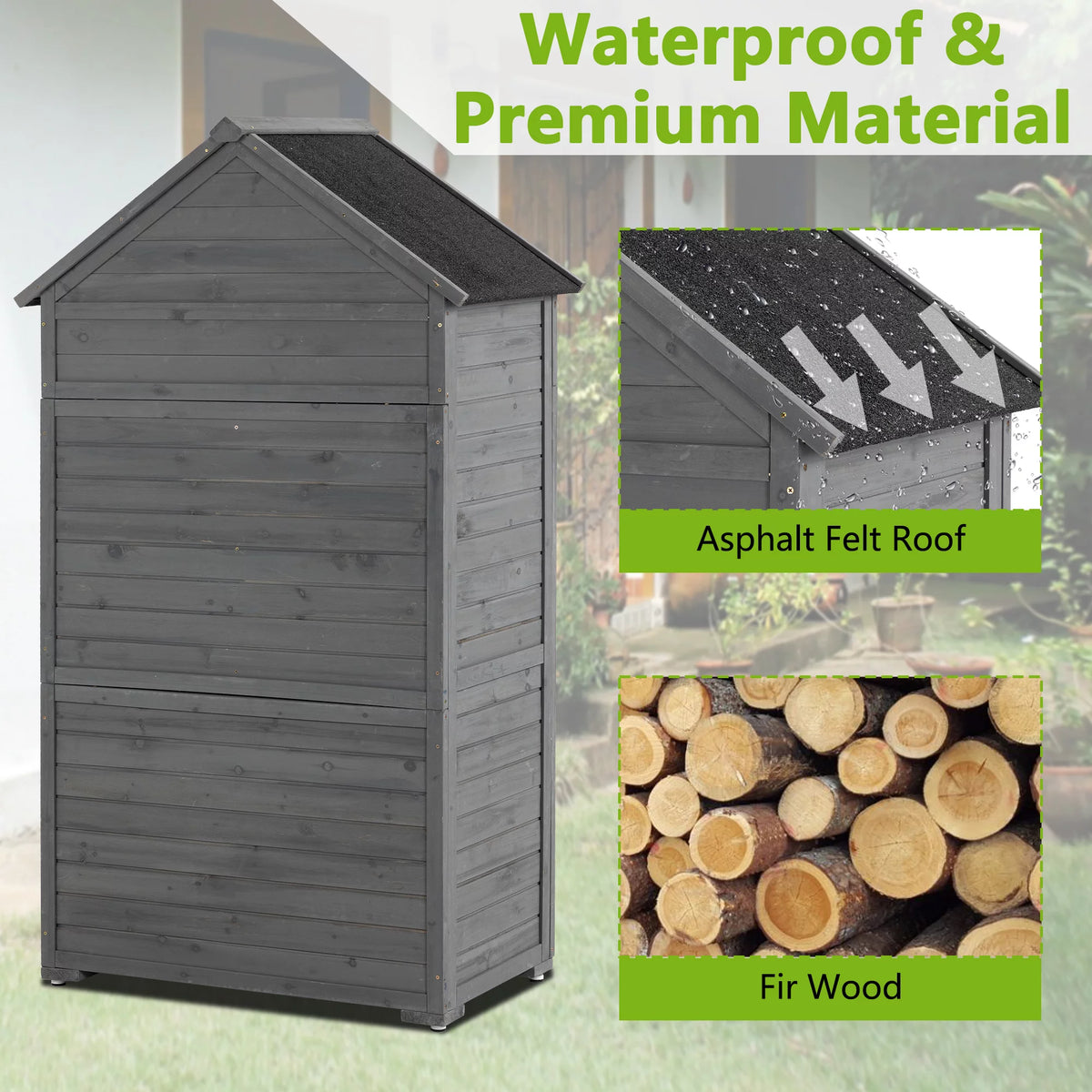 Outdoor Wood Storage Cabinet with Shelves and Latch C231