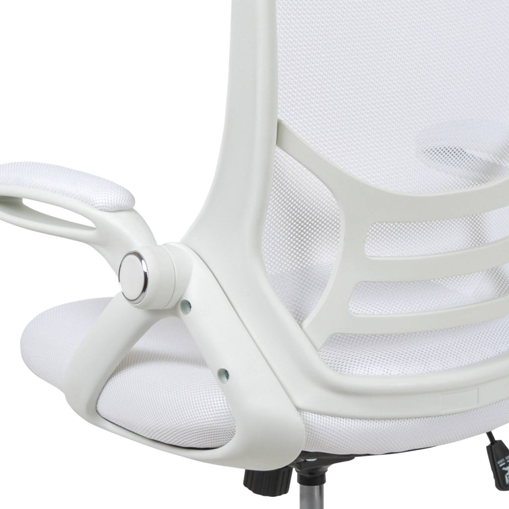 White High Back Mesh Ergonomic Swivel Office Chair with Flip Up Arms O631307