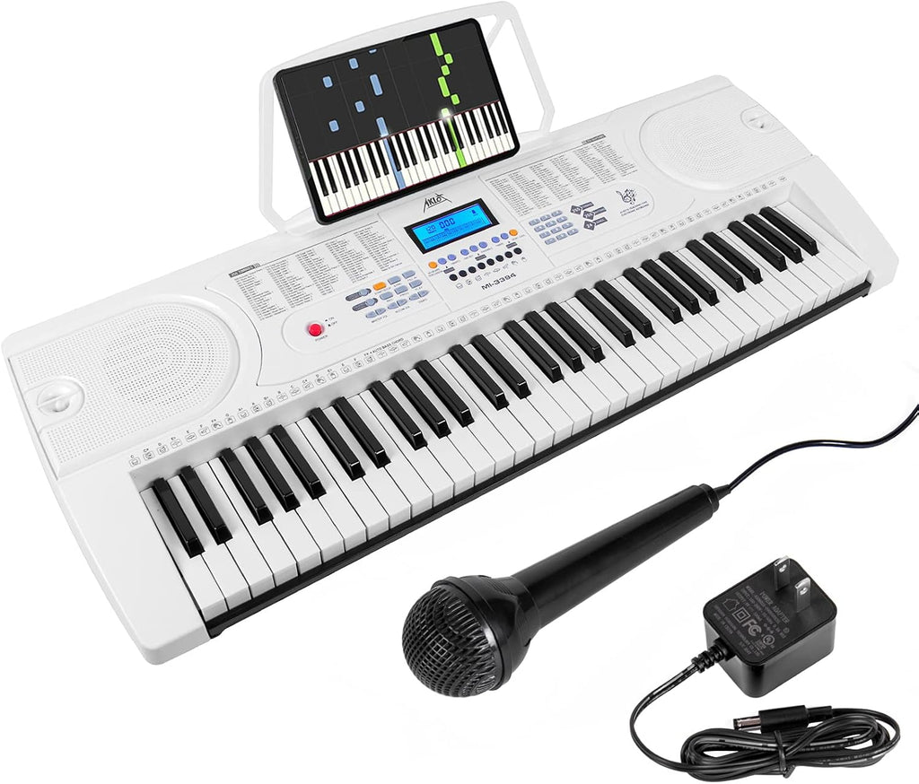 White 61 Key Portable Electronic Piano Keyboard with Microphone N90442