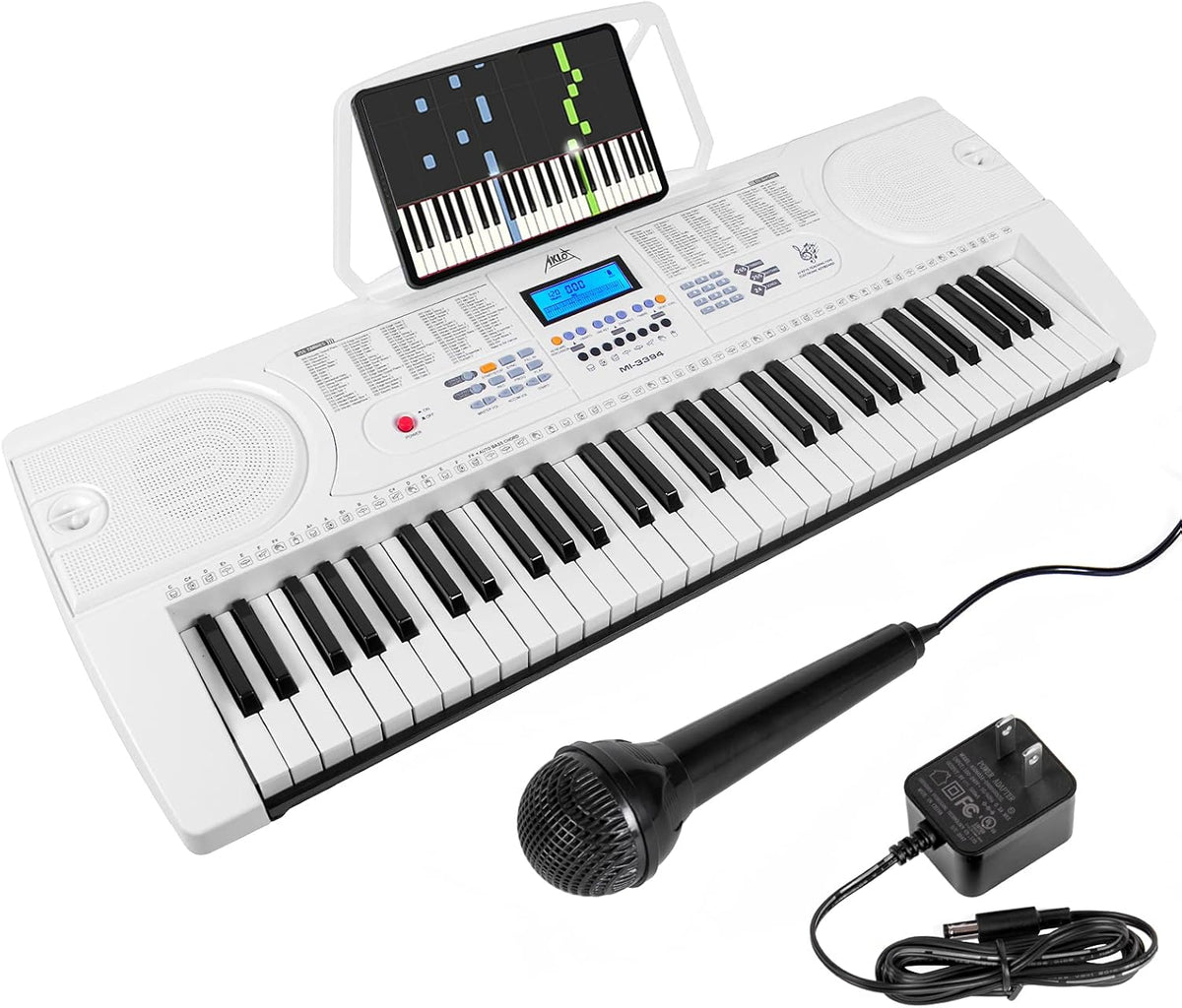 White 61 Key Portable Electronic Piano Keyboard with Microphone N90442