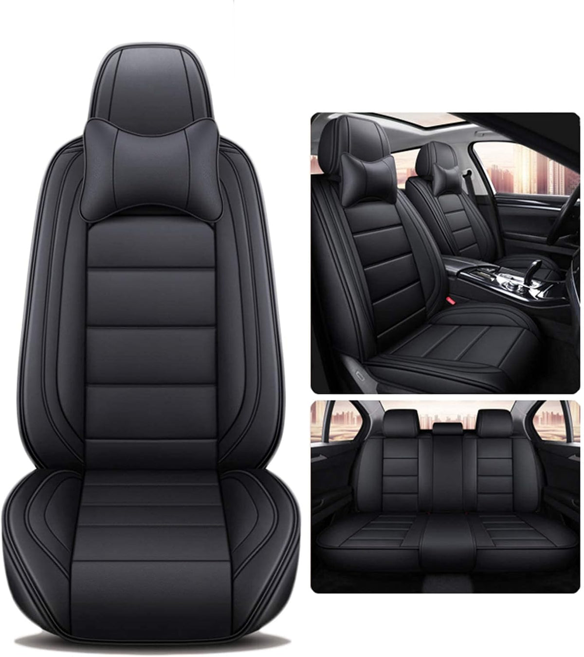Black Coffee Leatherette Car Seat Cover Full Set X3402