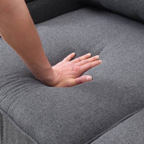 Linen Fabric Sofa with Armrest Pockets and 4 Pillows J67452