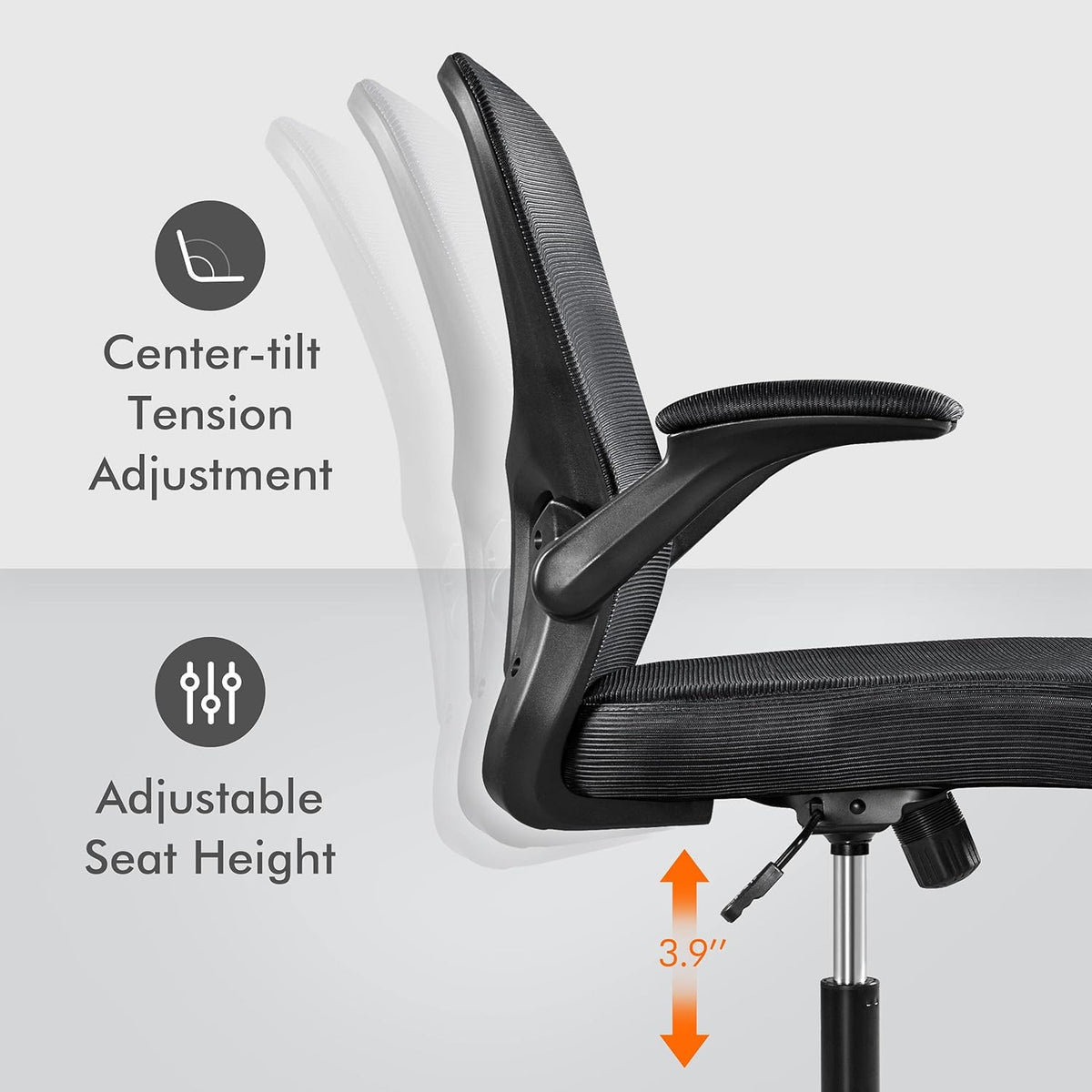 Black Ergonomic Mesh Office Chair with Flip-up Arms T104456