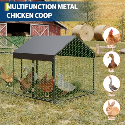 Metal Chicken Coop with Waterproof Cover, 160" x40" x40", 4 Doors A3336