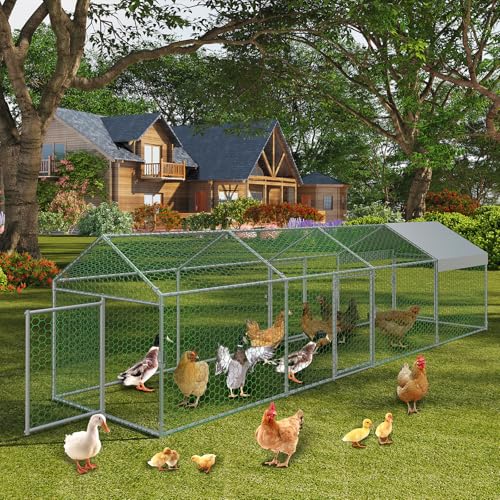Metal Chicken Coop with Waterproof Cover, 160" x40" x40", 4 Doors A3336