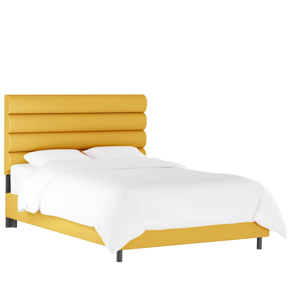 Queen Horizontal Channel Bed Yellow Velvet J7367