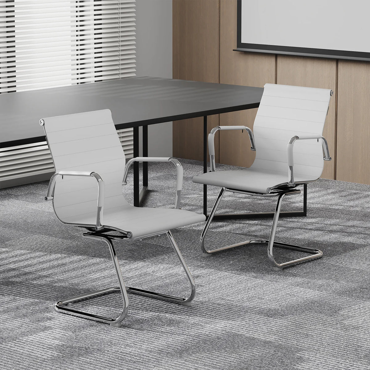 White PU Leather Mid Back Office Chair Q300