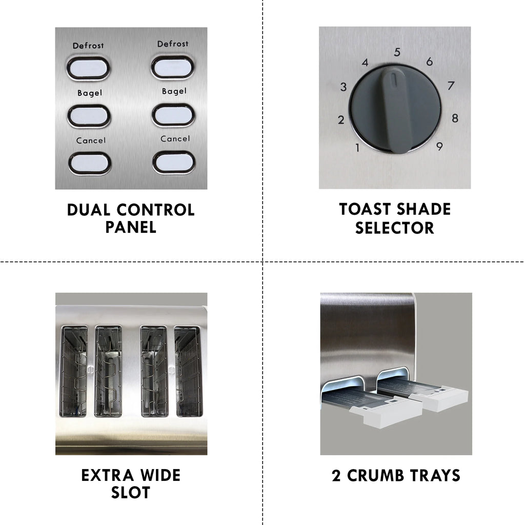 4-Slice Stainless Steel Toaster with Dual Controls T34465