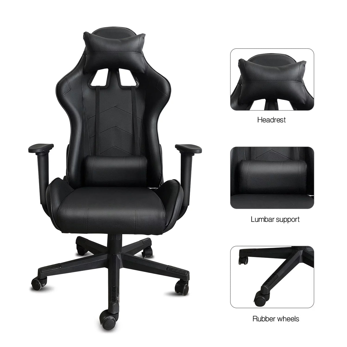 Black Ergonomic Reclining Gaming Chair with Lumbar Support S256973
