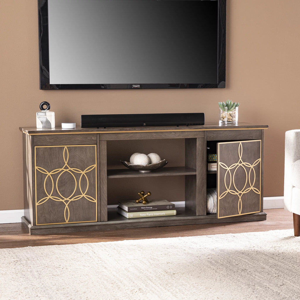 Brown and Gold Media Console with Storage S6823